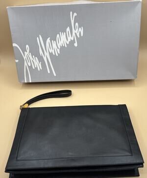 Black Leather Clutch Made Italy For John Wanamaker With Built In Mirror Vintage